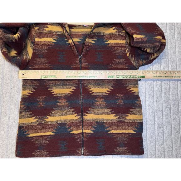 VTG Bear Ridge Outfitters Aztec Jacket Womens LARGE Red Tan Blanket Fleece USA - Picture 3 of 7